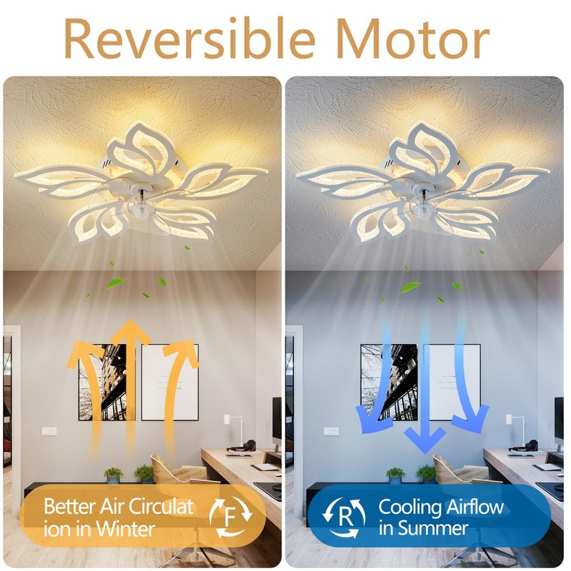 haodengshi 25" White Modern Geometric Ceiling Fan with Lights, 3