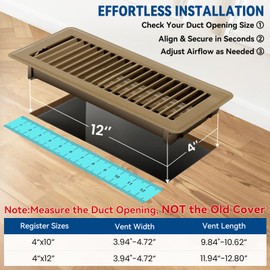 4" x 12" Floor Register Vent Covers 2-Pack, Walkable Powder-Coated Metal Vent Covers with Adjustable Airflow, Curved Safe Edges for Floor/Wall, Brown