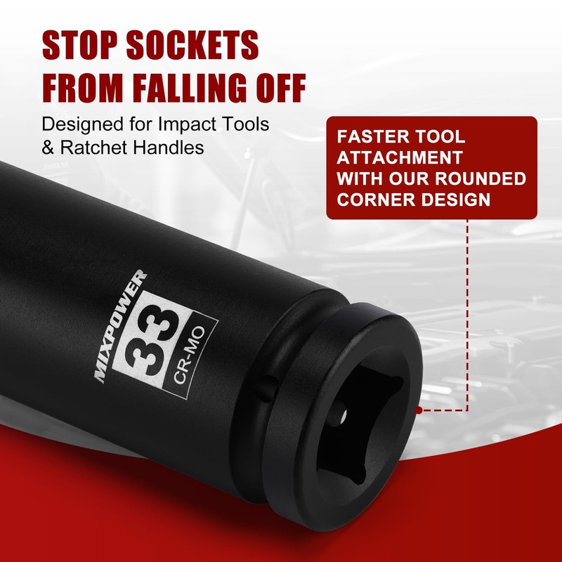MIXPOWER 1" Drive 33mm Extra Deep Impact Socket,8-Inch Long,6-Point,Metric,Truck Wheel