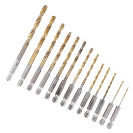 13pcs HSS Twist Drill Bit Assortment Set Titanium Coated Screwdriver Drilling Tools with Hexagonal Handle, 1.5-6.5mm, Power Tool Accessories