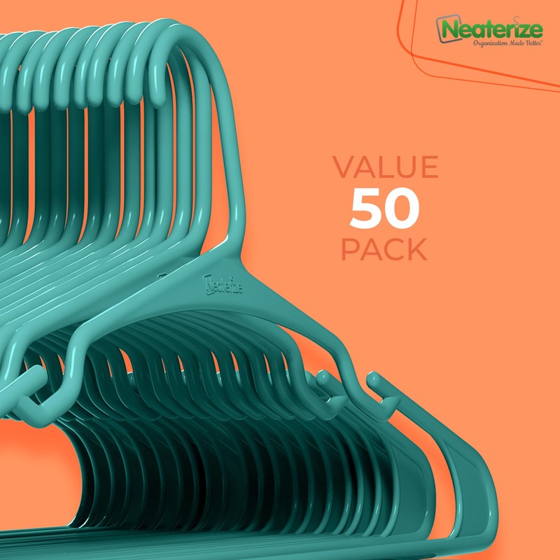 NEATERIZE Clothes Hangers 50 Pack Aqua - Plastic Hangers -