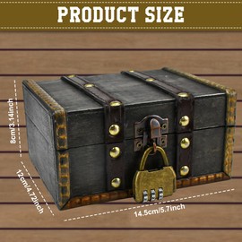 LPAMABA Vintage Wooden Treasure Chest Treasure Chest Wooden with Lock Pirate Chest Pirate Treasure Chest Children's Storage Jewellery Box for Storage and Decorating, 14.5 x 12 x 8 cm