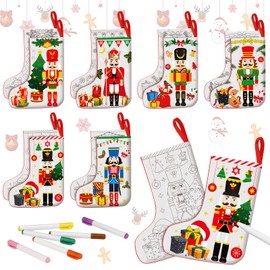 Zhanmai 12 Pcs Color Your Own Christmas Stockings with 24 Pcs Pens DIY Christmas Stocking Crafts Kit Xmas Stockings Gift for Kids Adults Family Holiday Party Decoration(Nutcracker)