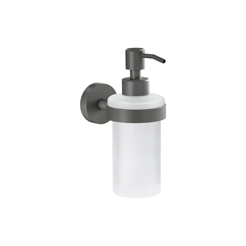 tesa® MOON GREY Seifenspender, matt grau, Pumpspender aus satiniertem Glas,