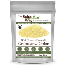 The Spice Way Onion Granules - domestic Granulated Onion (8 oz) a coarse powder, grown and packed in the US.