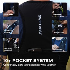 SWIFTVEST™ Trail Running Vest | Phone Holder for Running | Hydration Backpack | Lightweight Running Pack | Water Bottle Holder | Running Essentials | 10+ Pockets for Running Accessories - Men & Women