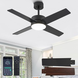 42" Ceiling Fans with Lights and Remote, LED Flush Mount Ceiling Fan with Dimmable Light, 6 Speed Reversible Ceiling Fan Light with Dual-Sided Blades for Bedroom, Farmhouse, Living Room, Garage