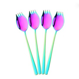 Sporks,4-Pack Stainless Steel Sporks,Long Handled Dessert Spoons, Salad Forks, Back to School Lunch Supplies, Camping Hiking Heavy Duty Cutlery Set,7.68-inch (Rainbow)
