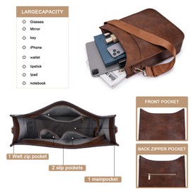 HKCLUF Crossbody Bag for Women Trendy,Vegan Leather Hobo Handbags Women Fashion Shoulder Bags Cross-body Purse with 2PCS Adjustable Strap(Brown Coffee)