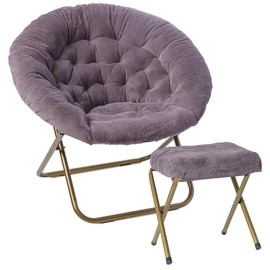 Milliard Cozy Chair with Footrest Ottoman/Faux Fur Saucer Chair for Bedroom/X-Large (Purple)