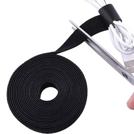 TENOC Reusable Hook and Loop Cable Tie Tool, Adjustable Cable Organizer Tape Cord Wrap for Home, Office, Wire Bundling, Hook and Loop Tape, Manage Wire Straps, Black (2/5 In x 9.8 Ft x 1 Roll)
