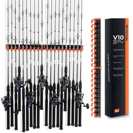KastKing V10 Pivot Grip Fishing Rod Holder–Adjustable, Space-Saving Wall-Mounted Rod Holder, 10 Polymer-Coated Steel Hooks, Expandable Storage System, Holds 10 Rod & Reel Combos, 2 Packs