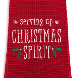 DEMDACO Serving Up Spirit Rosy Red One Size Cotton Fabric Holiday Dish Towel Kitchen Boa