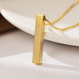 Gyufise 3D Bar Necklace Islamic Pendant Eid & Ramadan Gift Arabic Rose Gold 3D Bar Islamic Jewelry
