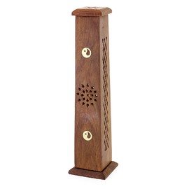 Wood Brass Incense Holder Yinyang Tower Stick Incense Cones Incense Stand, Both Use, Slim Size