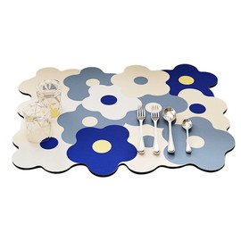 Dish Drying Mat, Fashion Highly Absorbent Drying Mat, No Slip Diatomaceous Earth Flowers Drainer Mats for Kitchen Counter Dishes,Utensils,Pots,Pans,Coffee Bar Accessories(12"x16",Blue+White)