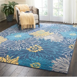 Nourison Passion Blue 8' x 10' Area-Rug, Floral, Farmhouse, Easy-Cleaning, Non Shedding, Bed Room, Living Room, Dining Room, Kitchen (8x10)