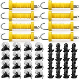 Tondiamo 8 Sets Electric Fence Gate Handle Set with Anchors and Insulators, Including 8 Pcs Plastic Electric Fence Gate Handle, 16 Pcs Anchor Set, 16 Pcs Black Insulators for Electric Fence