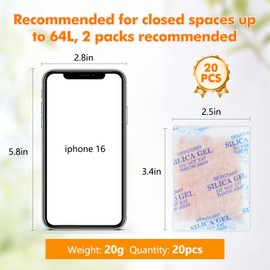 Gigmeta 20 g x 20 pieces silica gel bags, desiccant for food, desiccant silica gel with moisture indicator, regenerable desiccant, reusable, food grade silica gel