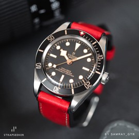 Strapseeker Premium Italian Hybrid Calf Leather FKM Rubber Watts Watch Straps- Waterproof Performance Sports Bands for Men & Women- Replacement Watchband- Colors: Black, Blue, Brown, 24mm (Red, 24mm)