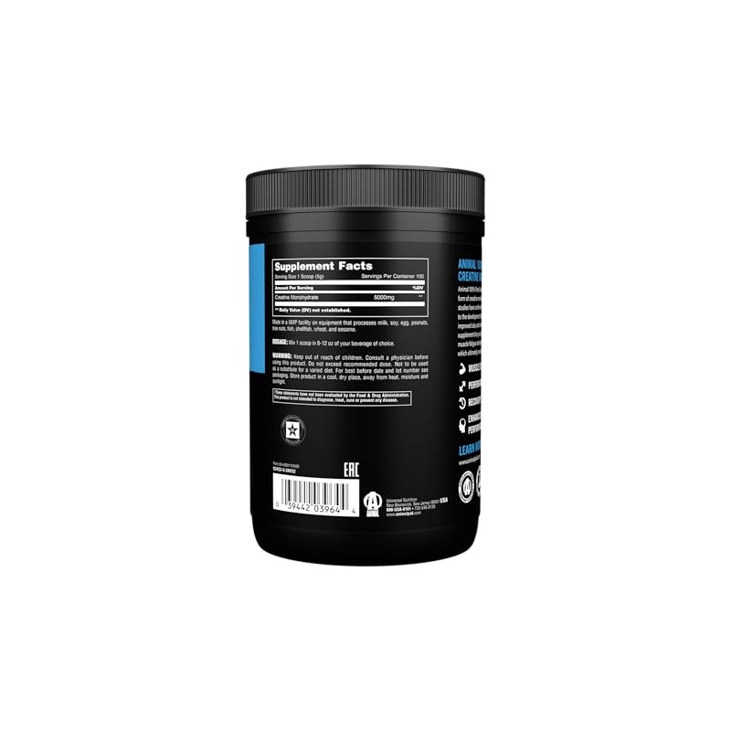 Animal Micronized Creatine, Monohydrate Powder, Unflavored, 1.1 lb (500 g)