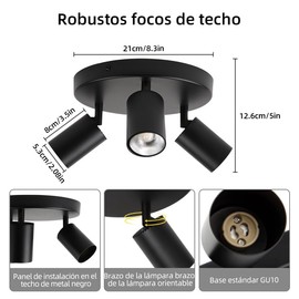 Lámpara de Techo Moderno Multidireccional de 3 Luces Foco Gu10 CANMEIJIA Lampara Riel Redondo Ajustable Con Foco LED Techo para Cocina, Comedor, Sala De Estar, Mejoras Del Hogar