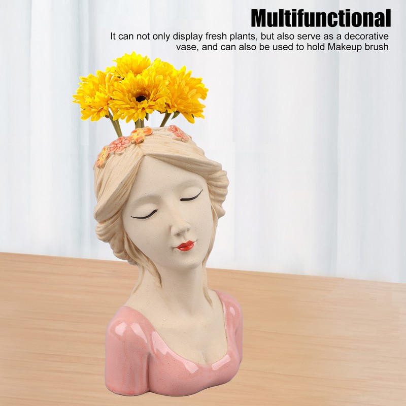 Modern Ceramic Face Vases Decorative Modern Style Shy Girl Flower