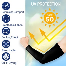 AH JOEAH Compression Arm Sleeve - UV Sun Protection Colling Sports Basketball Cycling Golf Tattoo Cover Up for Men Women Black Plus