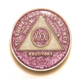31 Year AA Medallion - Purple, Lavender, Bling, Glitter, Sparkle, Alcoholics Anonymous Sobriety Chip, Token