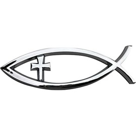 PhotoZoneGa 3D Car Auto Truck Silver Chrome Decal Emblem Cross Christian Fish Symbol