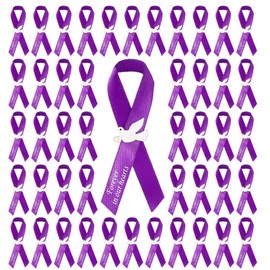 50Pcs Dove Funeral Ribbon Purple Memorial Ribbon, Funeral Pins Classic Memorial Service Respect Meditation Bow for Mourning Remembrance Day Event Favors (Purple)