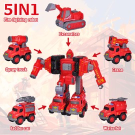 AMACAT-Toys for Ages 5-7 - 5 Year Old Boy Gift - 5 in 1 STEM Take Apart Trucks Transform to Robot - 5 6 7 Year Old Boy Birthday Gift - Boys Toys Age 4-6