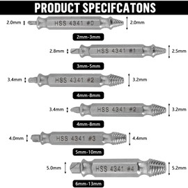 6PCS Damaged Screw Extractor Set, Screw Extractor Set Broken Screw Removal Tool Bolt Extractor Set Rounded Bolt Remover Tool Easy Out Stripped Screw Remover Kit for Stripped Head Screws Nuts Bolts