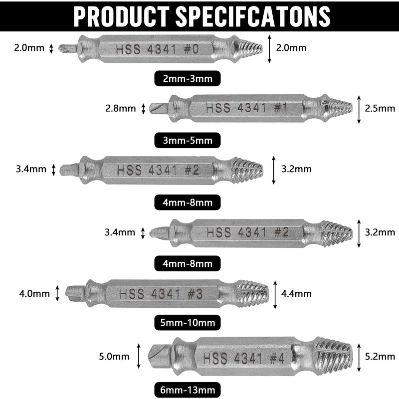 6PCS Damaged Screw Extractor Set, Screw Extractor Set Broken Screw