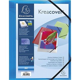 Exacompta - Ref. 55189E - 1 Kreacover elastic folder - pocket with 3 flaps - in translucent polypropylene - dimensions 24 x 32 cm for A4 format documents - random color
