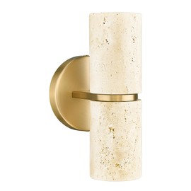 Natural Weathered Stone Wall Sconce, 8.7" Rustic Stone Wall Lights, Come with 3000K Bulbs, Gold Wall Lamp for Bedroom, Living Room, Kitchen, 4FS107B-2 BG-NS