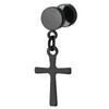 Pair Black Circle Screw Stud Earrings with Dangling Cross, Unisex