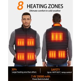 HILLSLTR Men's Heated Vest with 20000mAh 7.4V Rechargeable Battery Pack - Electric Heating Vest for Outdoor Activities,L