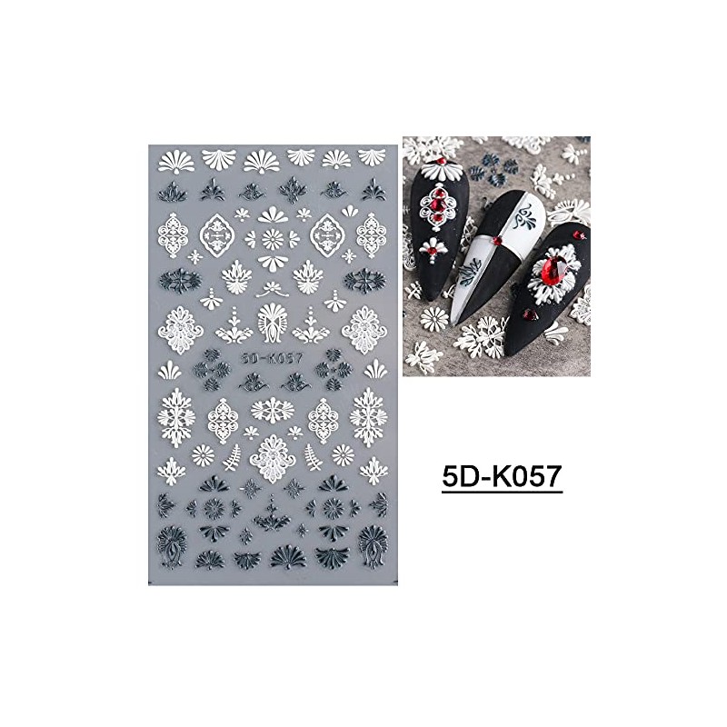 LANODO 4 Pcs Nail Stickers 5D Flower Black and White