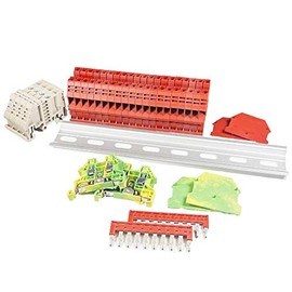 ICI Dinkle DIN Rail Terminal Block Kit #2 Red 20 DK4N-RD 10 AWG Gauge 30A 600V Ground DK4N-PE Jumper DSS4N-10P End Covers End Brackets