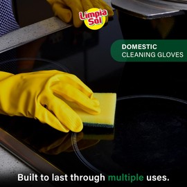 LIMPIA SOL | Pack 12 Yellow Latex Gloves Large | Domestic Cleaning Gloves | Cleaning Supplies - Dish Gloves - Heat Resistant Gloves