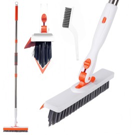 Grout Cleaning Brush with Adjustable Long Handle, V-Shaped Grout Scrub Brush for Tile Floors, 2 in 1 Stiff Bristle Scrub Brush for Crevice, Tile Line, Shower, Kitchen, Bathroom