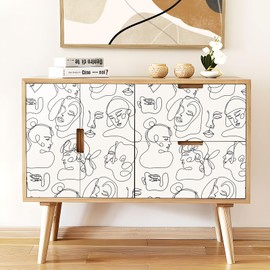 Livelynine Abstract Faces Peel and Stick Wallpaper Self Adhesive Art Nouveau Abstract Wall Paper Modern Cream Black White Contact Paper Removable Tan Beige Neutral Aesthetic Wall Mural 17.5x78.8"