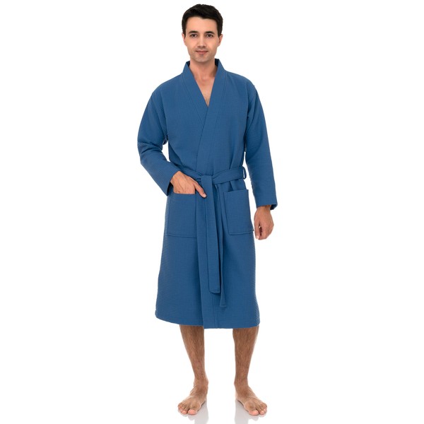 TowelSelections - Bata de baño tipo kimono para hombre, diseño de gofre, Zafiro (Star Sapphire), EG-2G