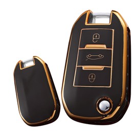 ontto Car Key Case Fits Peugeot 208 3008 308 508 2008 307 4008 for Citroen C4 C3 C6 C8 for Opel Corsa Zafira TPU Key Case Protective Key Case Gold Black