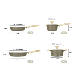 KASANOVA 6Pcs Cookware set, Die-cast Aluminum pots and pans, Nonstick frying pans and casseroles, Induction safe, PFOA-free (Green and Cream, 6 pcs)