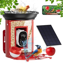 Camii Metal Bird Feeder with Camera,Smart Bird Feeder with 2K HD Camera Bird Feeder Species Identified Solar-Powered Auto Capture Bird Motion Detection for Video Bird Feeders Camera Live with Bath