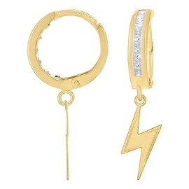 Auriga Fine Jewelry 10K Yellow Gold Cubic Zirconia Lighting Bolt Dangle Hoop Earrings