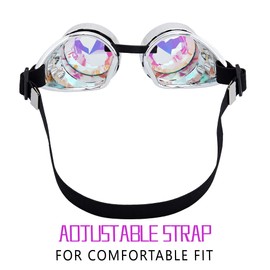 Lelinta Steampunk Rave Glasses Goggles with Rainbow Crystal Glass Lens,Silver,Adjustable