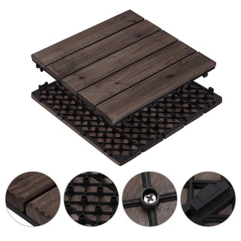 Yaheetech 27PCS Interlocking Wooden Flooring Patio Deck Tiles Solid Wood